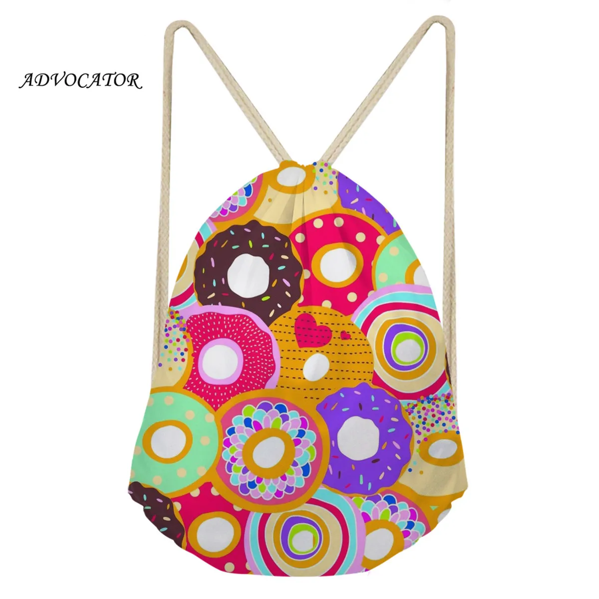 ADVOCATOR Girls Cute Donut 3D Pattern Drawsting Pouch Ladies String Backpack Women Sport Shoes Bag for Your Logo Torba Sportowa - Цвет: as picture