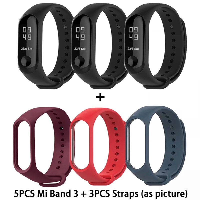 CN 3PCS Strap 3PCS 2 Xiaomi Mi группа 3 4 глобальная Версия смарт-Браслет фитнес-браслет часы 3 большой сенсорный экран сообщение время сердечно - Цвет: CN 3PCS Strap 3PCS 2