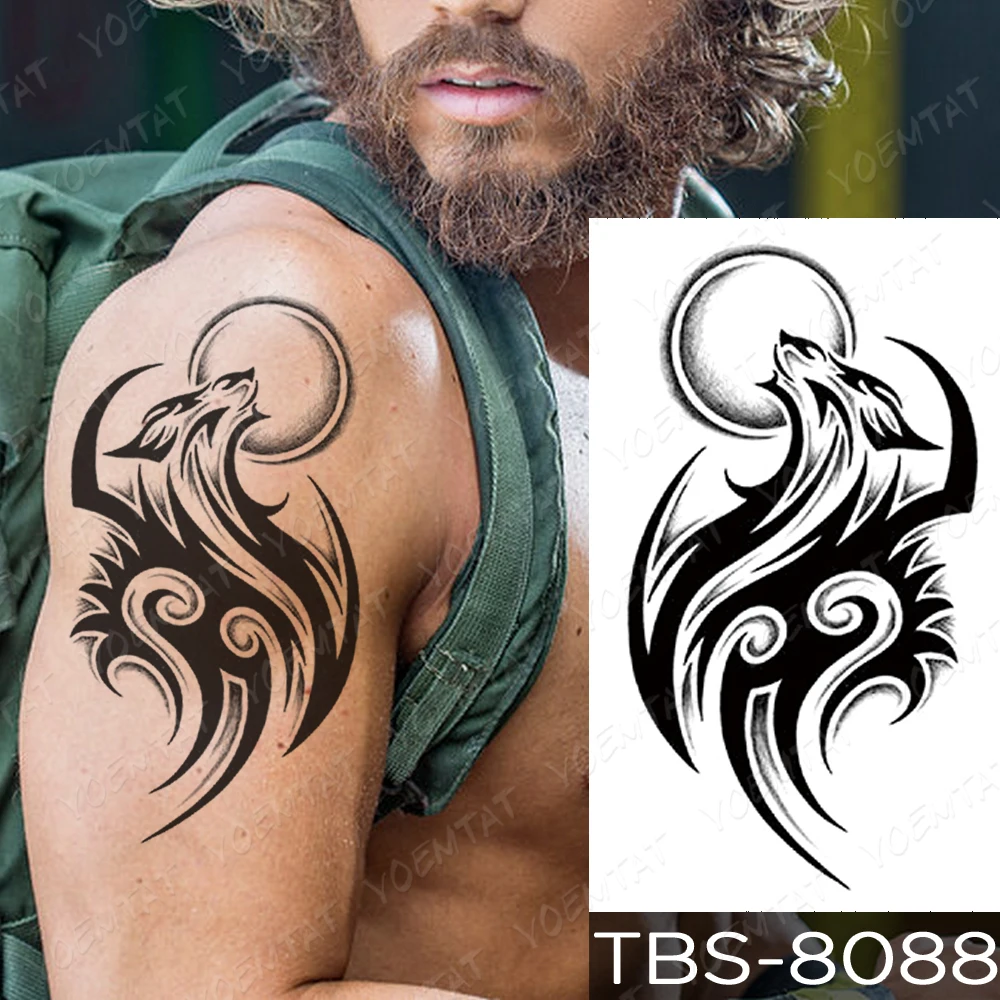 Waterproof Temporary Tattoo Sticker Dragon Scorpion Wolf Flash Tattoos Wings Cross Body Art Arm Owl Maori Totem Fake Tatoo Men tattoo sticker temporary tattoos
