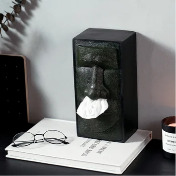 

Tissue storage box creative Head Facial Tissue Box Holder Cover Dispenser Face Easter Island Retro Home Organization case #C