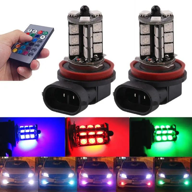 2 шт. автомобильный головной светильник светодиодный H8 H9 H11 5050 27SMD RGB автомобильный противотуманный светильник+ пульт дистанционного управления 3400LM автомобильный Дневной светильник s