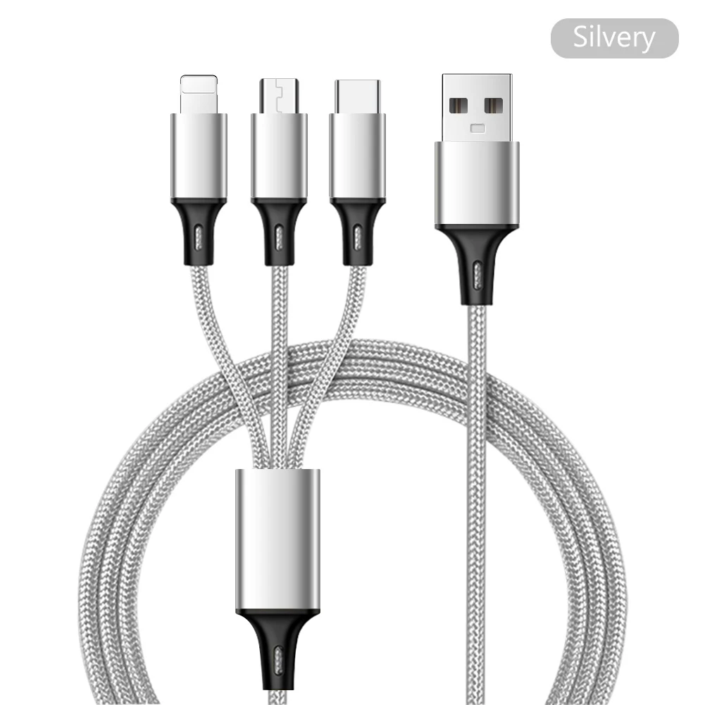 YCDC 3 в 1 usb type C Micro USB кабель для iPhone 8X7 6 6S Plus samsung Nokia USB быстрая зарядка кабели Нейлоновый Шнур Универсальный - Цвет: Silver Grey