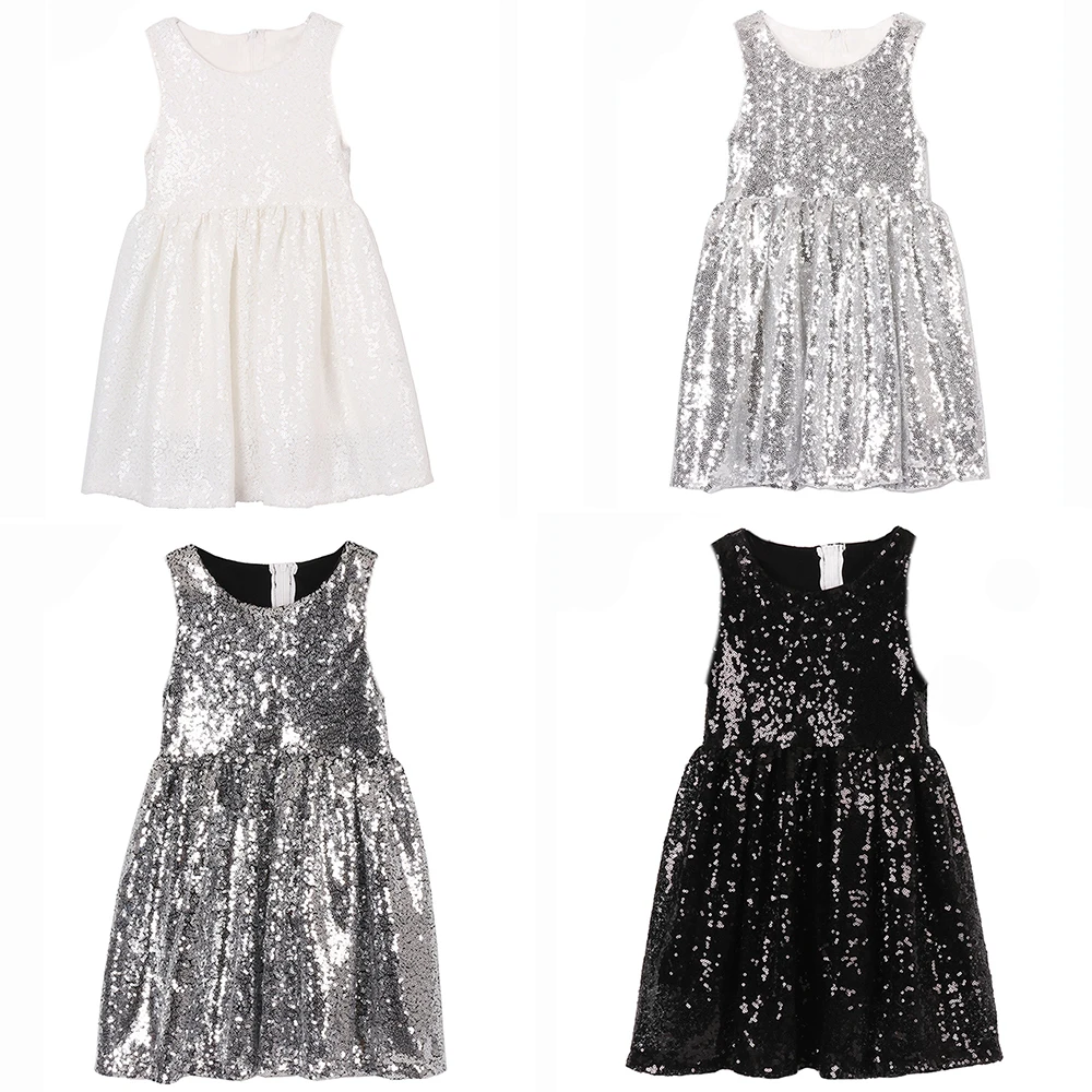 

Kids Sequin Dresses for Girls Sleeveless White Prom Toddler Baby Glitter Dress Birthday Party Wedding Pageant Christmas Dresses