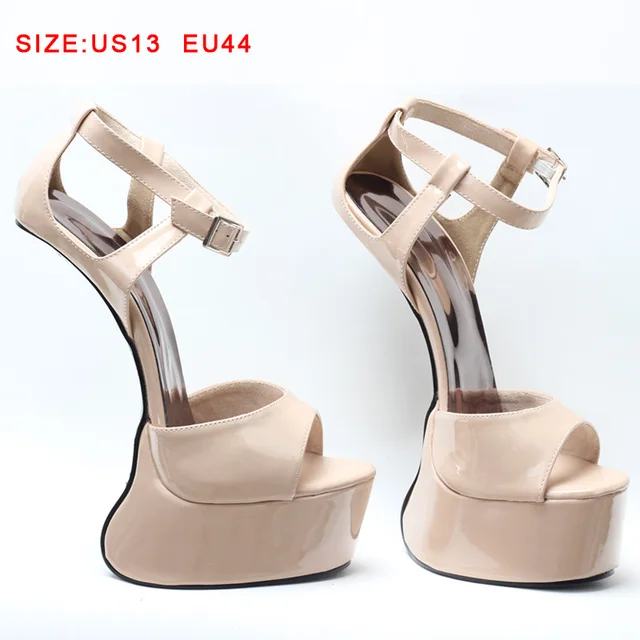 Clearance style Fetish BDSM Sexy high heel pump sandals shoes nude-44