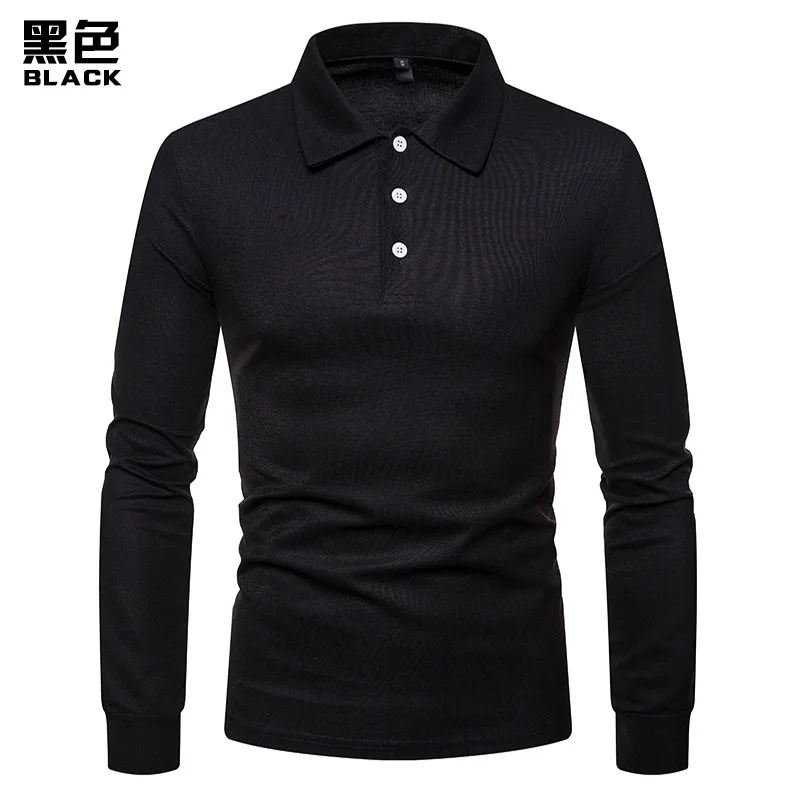 New Products On New Youth Men Versitile Fashion Solid Color Long Sleeve Large Size POLO Shirt
