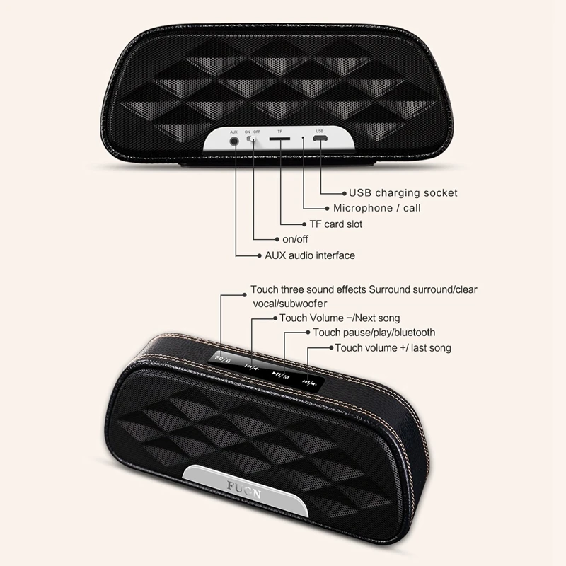 Fugn Bluetooth Speaker Smart Press Outdoor Portable Audio Subwoofer Cannon Bluetooth Speaker Mobile Phone Card Bass Bluetooth Sp