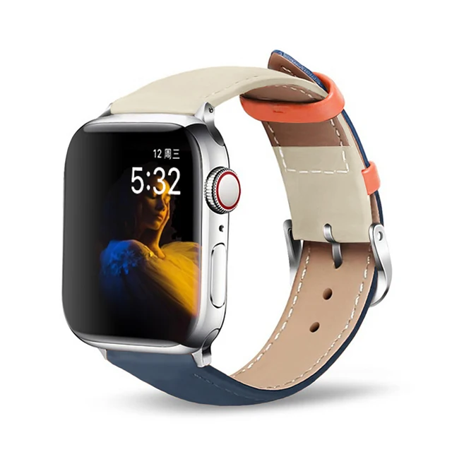 Кожаный ремешок для часов Apple серии 38 мм 42 мм Apple стол 5 40 мм 44 наручных часов iwatch, 4/3/2/1, correa, сменный ремешок - Цвет ремешка: Dark blue  white