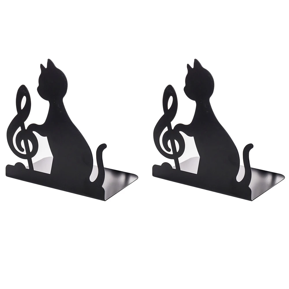 

1 Pair Black Non-skid Cat Bookend Free Standing Decorative Desktop Cute Kawaii Home Office Iron Books Organizer Magazines