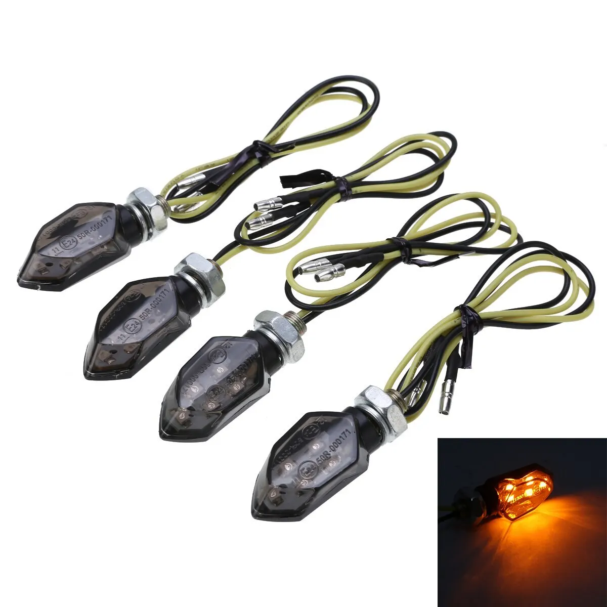 For Suzuki For Kawasaki 4PCS Mini Motorcycle Smoke Lens Turn Signal Light 5LED 12V Amber Blinker Indicator Lamp Two Wire Mayitr