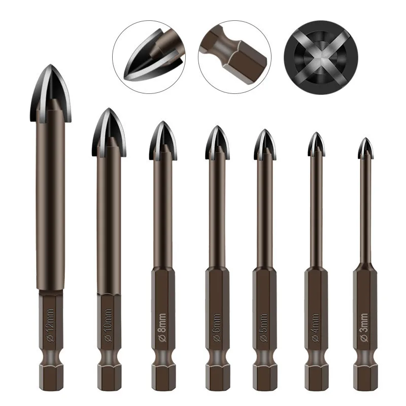 

High quality Cross Hex Tile Bits Glass Ceramic Concrete Hole Cement wall Opener Alloy Triangle Drill Size 3/4/5/6/7/8/10/12 mm