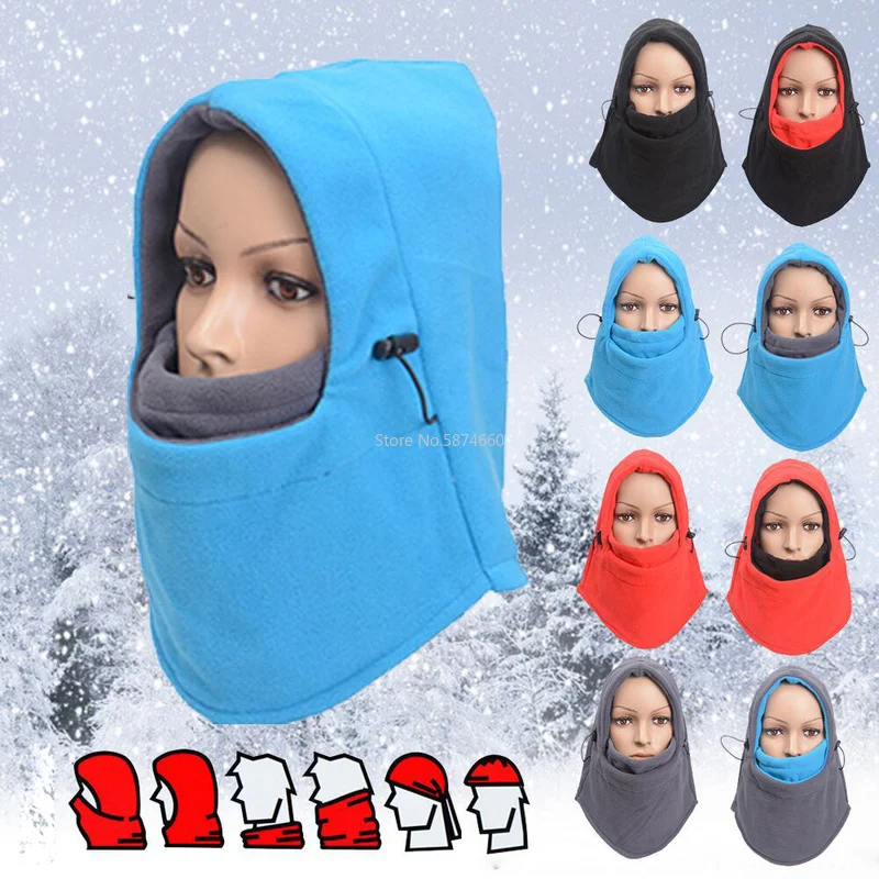 

6 in 1 Neck Balaclava Winter Face Hat Fleece Hood Ski Mask Warm Helmet Hat Men Motorcycle Mask Windproof mask bicycle equipment