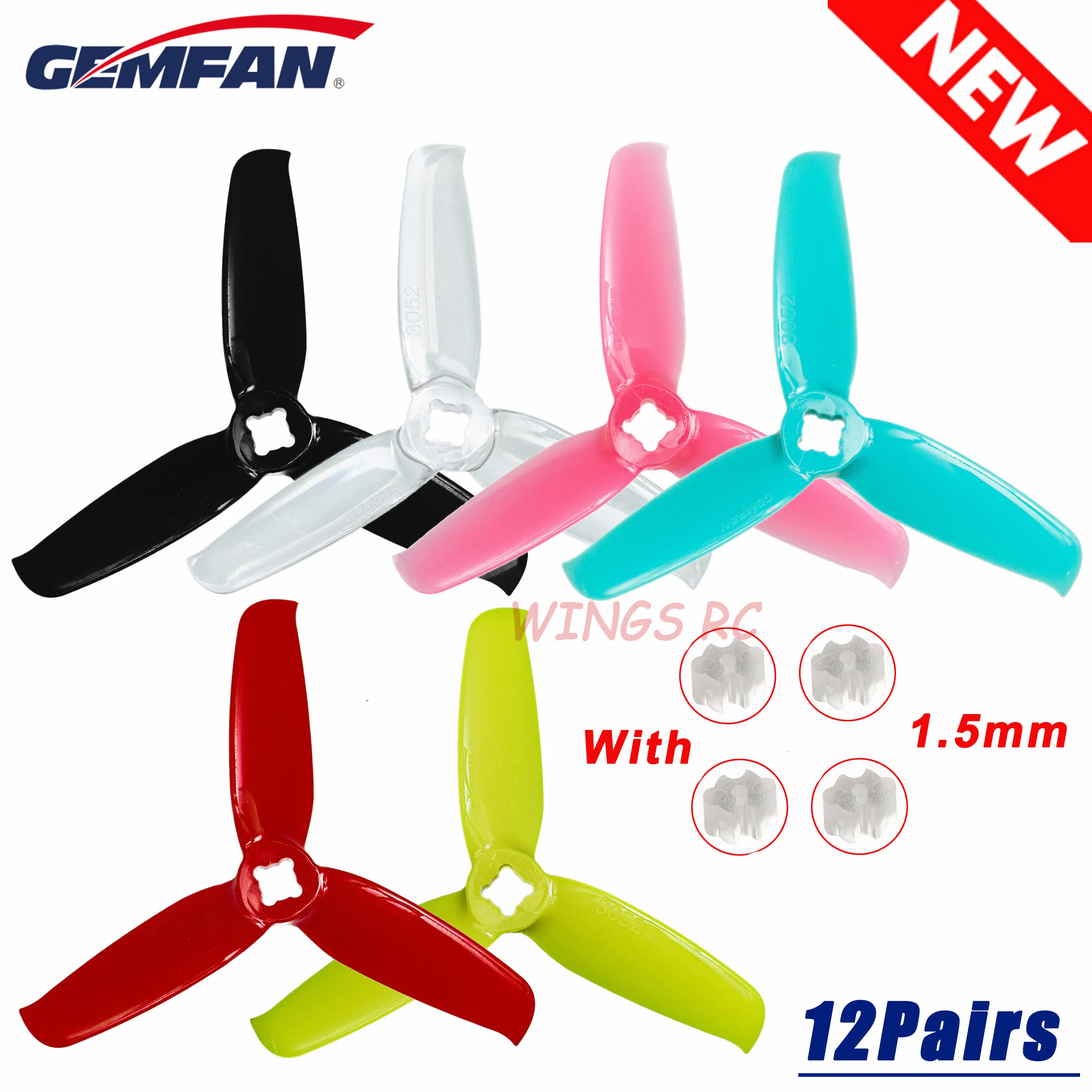 

24 шт./12 пар Gemfan Flash 3052 3-лопастной Пропеллер для ПК 1,5 мм для FPV Racing Freestyle 3-дюймовая зубочистка Cinewhoop Ducted Drones