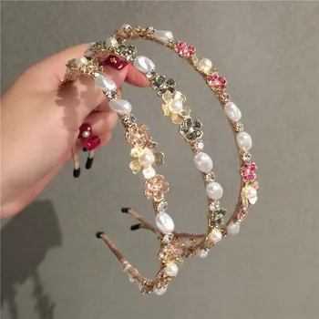 

Rhinestone Crystal Alloy Flower Hairbands For Women Hair Accessories Korea Headband for Girls Crown Floral Headbands Head Wrap