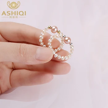 

ASHIQI Natural Freshwater Pearls Ring Women with Two Sterling silver Beads Jewelry wedding Gift