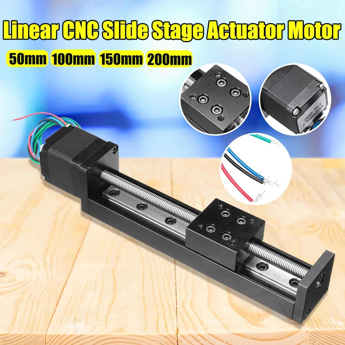 CNC Linear Guide Stage Rail Motion Slide Stage Actuator 50/100/150/200mm T6*2 Motor Stepper Stroke Actuator for 3D Printer XYZ