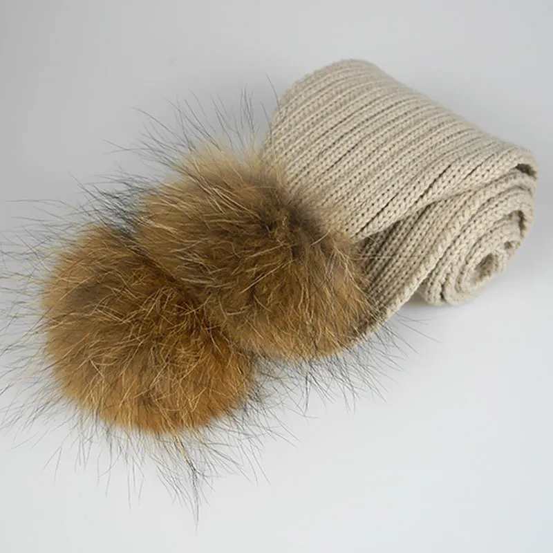 khaki natural pom Пушистый меховой помпон украшение зимний детский шарф Шерстяная Смесь вязаная манишка для мальчиков и девочек - Цвет: khaki natural pom