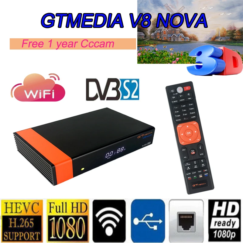 

Satellite decoder smart GTMEDIA V8 NOVA DVB-S2 H.265 1080P 1 year free Spain Europe cccam satellite receiver freesat v8 nove