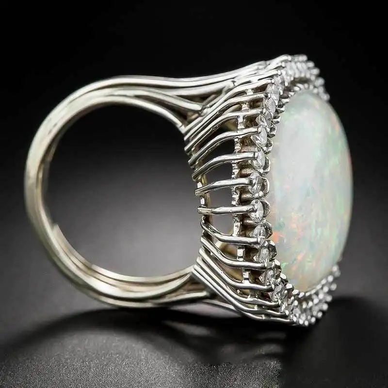 925 Sterling Silver Rings For Women With Oval Opal Gemstones Size 6-10 Women Fine Jewelry Party Gift silver rings silver ring gemstone ring