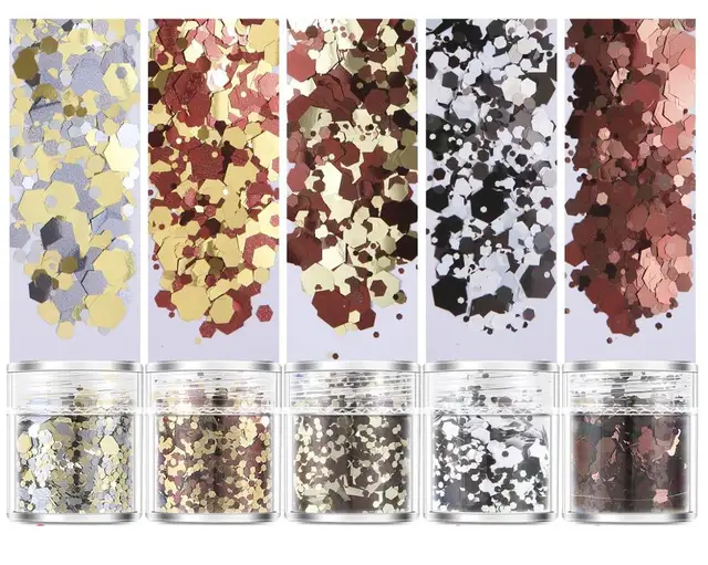 Set of  4/5 Boxes Nail Glitter Holographic Chunky Glitters Nail Art Decorations 3D Cosmetic Sequins for Body Face Hair Makeup 5PCS4