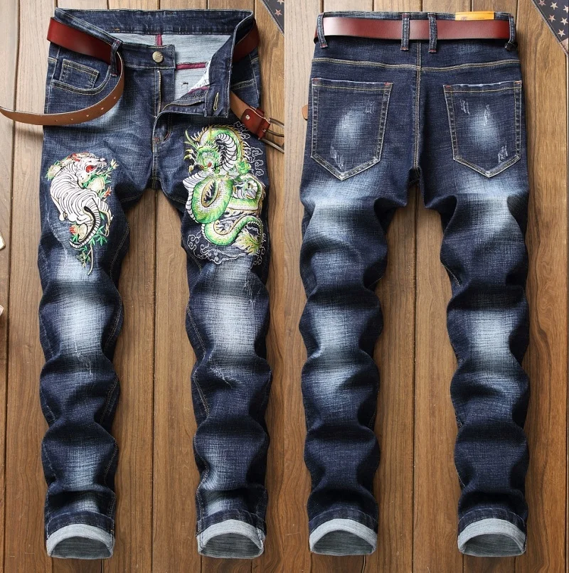 Male hole badge embroidery style denim trousers pants Fashion New Men's Casual Slim Patch Jeans Dropshipping - Цвет: 905