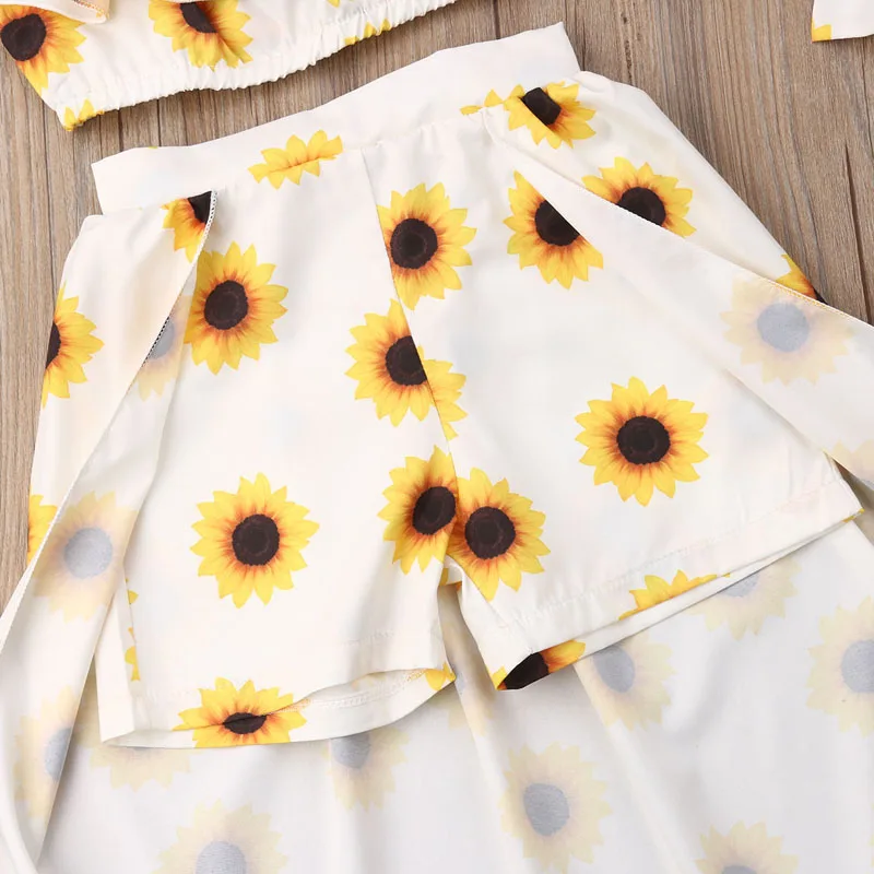 Focusnorm New Fashion Lovely Toddler Kids Baby Girl Clothes Set Floral Sunflower Off Shoulder Top Long Skirt 2PCS Summer Set
