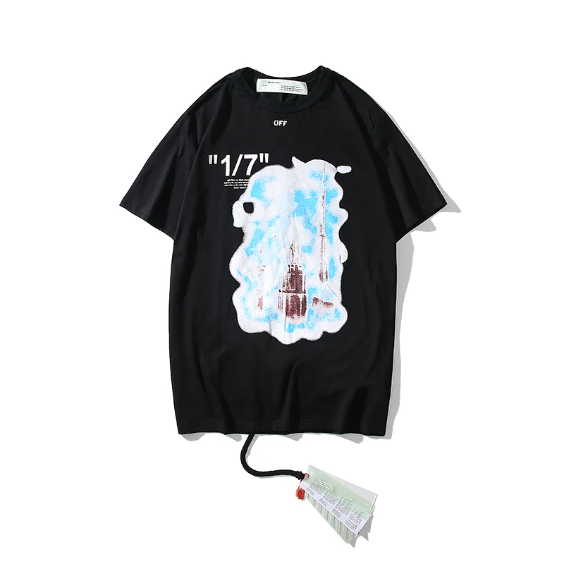Европейская американская "1/7" Стрела 19ss Off-White OW мужские/женские модные модели для влюбленных хлопковая Повседневная футболка с коротким рукавом и круглым вырезом - Цвет: Black