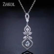 ZAKOL изысканный лист CZ свадебные украшения для женщин модная люстра Висячие подвески и ожерелья юбилей FSNP2052
