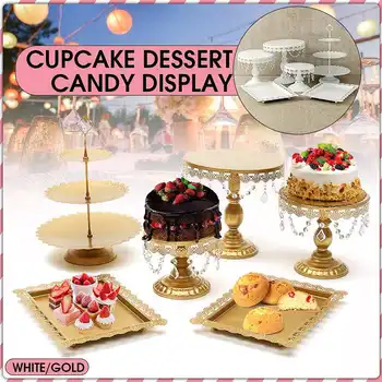 

6pcs/set Gold White Crystal Iron Grand Baker Cake Stand Set Wedding Cake Tools Fondant Cake Display Kit Party Bakeware Accessory