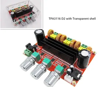 

TPA3116 2.1 Digital Audio Amplifier Board TPA3116D2 Subwoofer Speaker Amplifiers DC12V-24V 2*50W+100W with Transparent shell