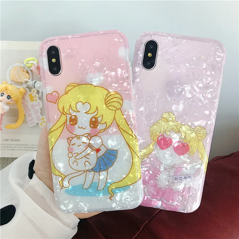 

New Cute Shell Pattern Phone Case For iPhone 6 6S 7 8 Plus X XR XS Max Cartoon Anime Kawaii Sailor Moon Silicone Protect Cover