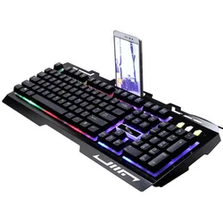 Teclado G700 con cable para ordenador portátil, accesorio mecánico de Metal luminoso, soporte para teléfono móvil, teclado para juegos