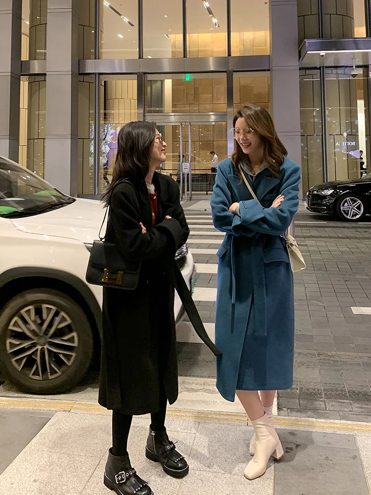 

Autumn Winter New Women's Fashion Temperament Long Knee-Length Suit Double-Breasted Belted Coat