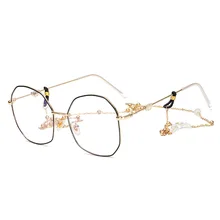 Новые нестандартные металлические анти-голубые очки с цепочкой жемчужные корейские Ретро маленькие свежие Дикие повседневные голубые легкие блокирующие очки