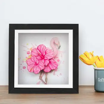 

Pink 3D Paper Carving Paintings Flamingo Paper Sculptures Flower Animal Painting Wall Decor Pictures For Home Bedroom Decor