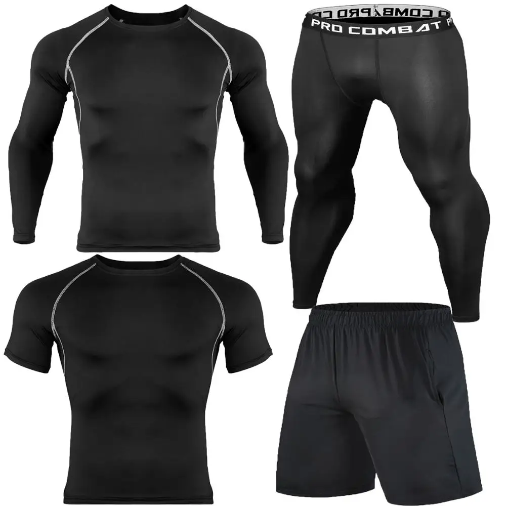 

4Pcs/Set Men's Tracksuit Gyms Fitness Compression Sports Suit Clothes Running Jogging Sport Wear Exercise Workout Tights
