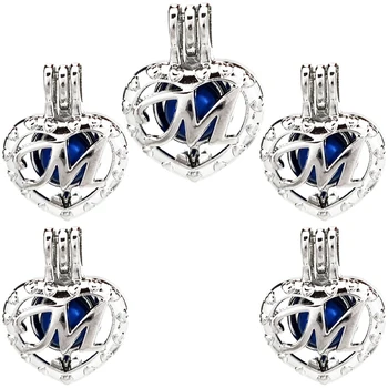 

5Pcs Openable Heart Letter M Phase Box Necklace Locket Aromatherapy Essential Oil Pendant Pearl Cage Diffuser k864