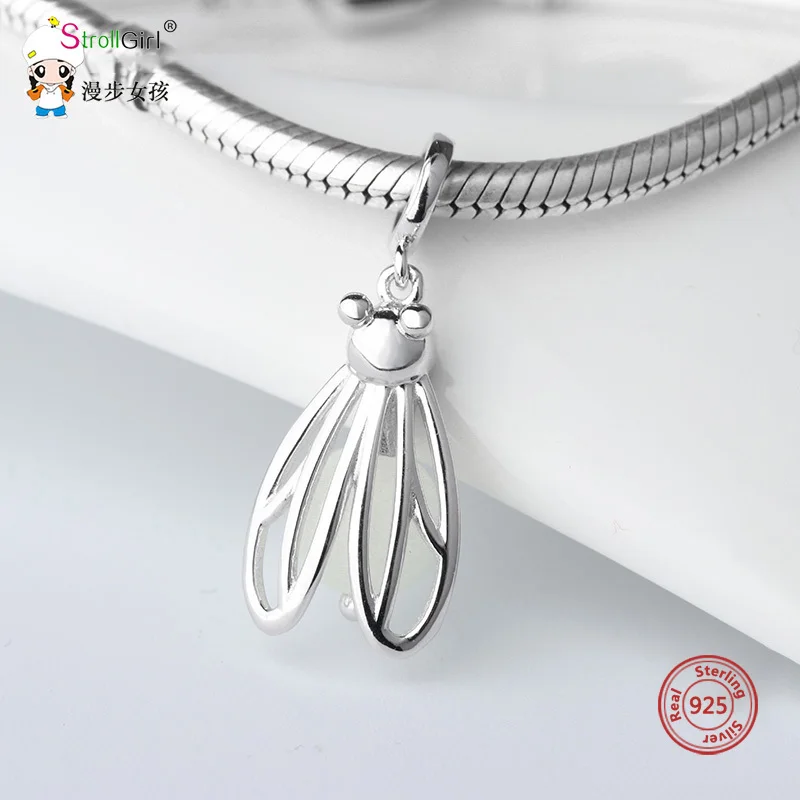 StrollGirl 925 пробы Серебряный Светлячок светящиеся животные талисманы подходят Пандора браслет DIY бисер Модный кулон, ювелирные изделия подарок для женщин