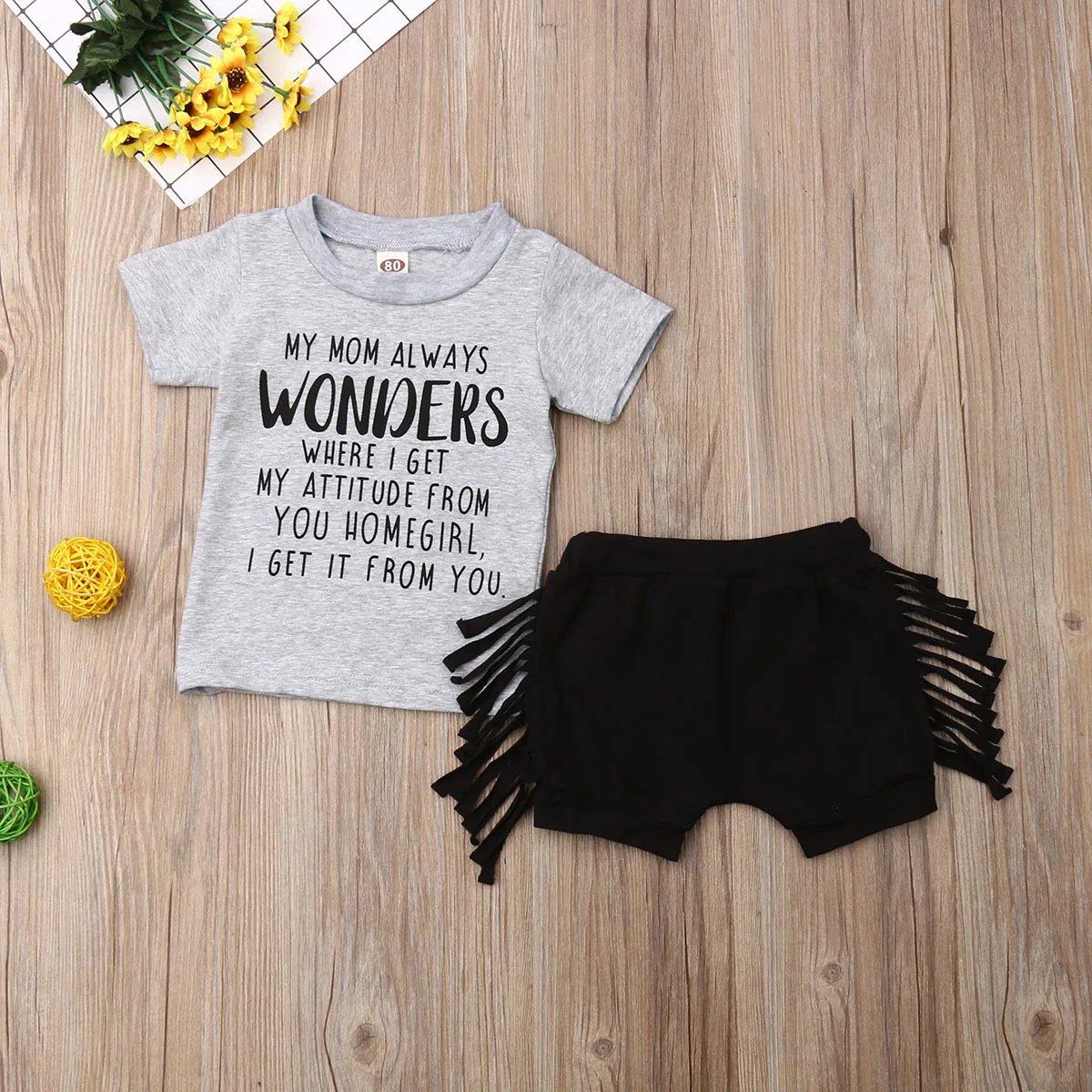 Neugeborenes Baby mächen Kleidung; топы; футболка+ Quaste Hosen; комплект шорт