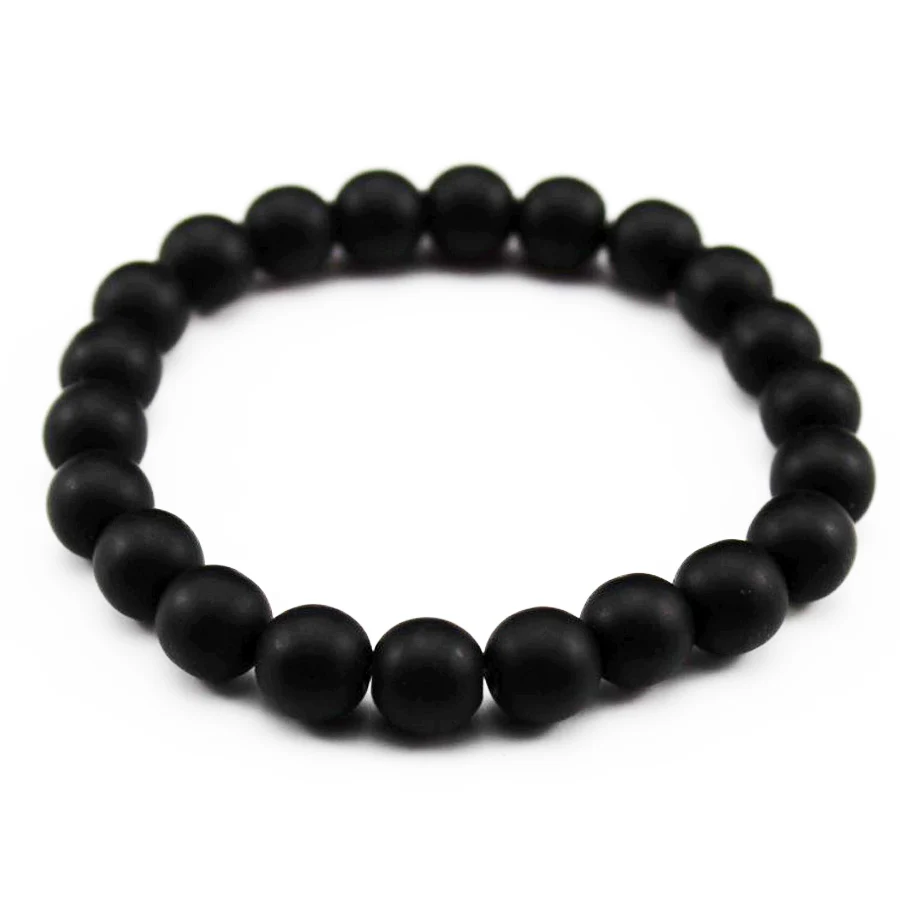 Matte Onyx Натуральный мужской браслет с бисерамы 8 мм натуральный камень вулканическая порода тигровый глаз черный ониксовый матовый бусины из лечебных камней стрейч Шарм Йога женские ювелирные изделия - Окраска металла: Matte Onyx
