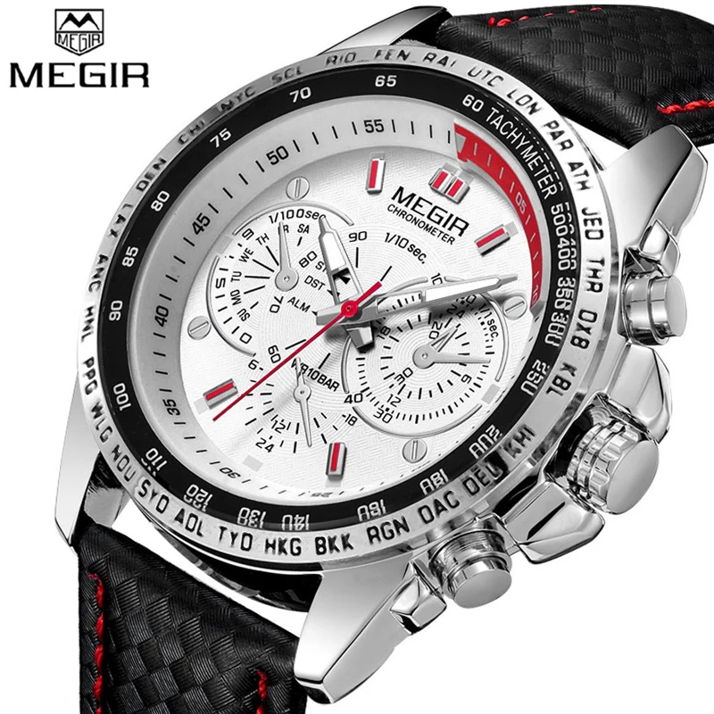 

Original MEGIR Brand Men Watch Luxury Quartz Men Military Watches Casual Black PU Strap Clock Men Big Dial Erkek Saat Male Clock