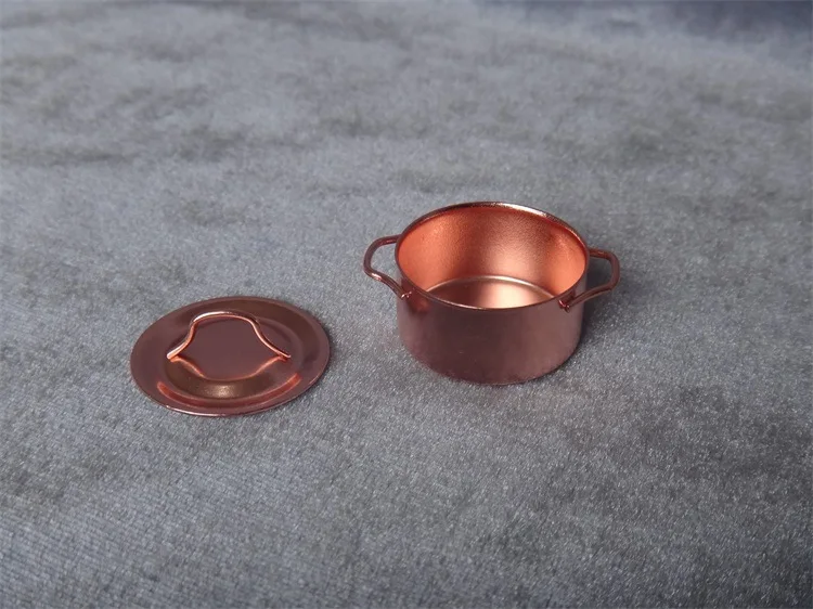 1:12 Dollhouse Mini Kitchen Scene Model Accessories Copper Metal Stew Pot Dual Handle round Cans
