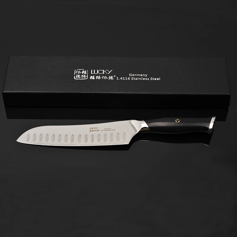 Нож шеф-повара Santoku, кухонный, Германия, 1,4116, нержавеющая сталь, Gyuto, Кливер для нарезки, измельчения рыбы, филе, кухонные ножи 33