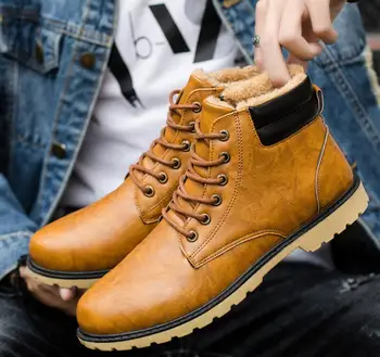 

Men Lace-up Ankle Boots High Leather Causal Shoes Winter plush Work Safety Tooling Boots Footwear Waterproof Botas Outdoor Men Shoes