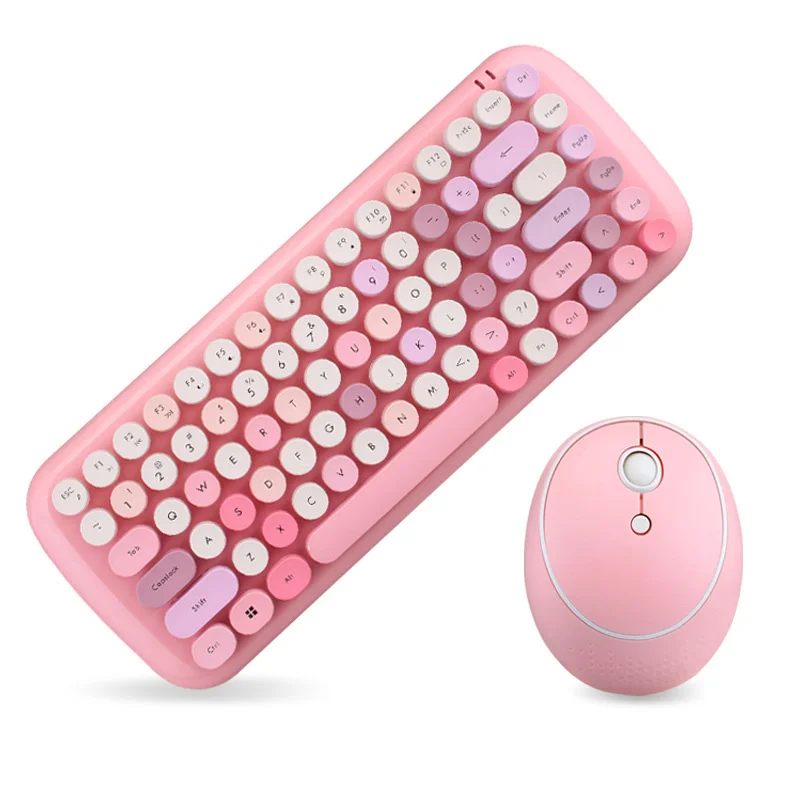 Conjunto de Rato Teclado sem Fio Mouse para Macbook Retro Redondo Keycaps Teclado Gaming Lenovo Computador Portátil Ratos 2.4g Usb