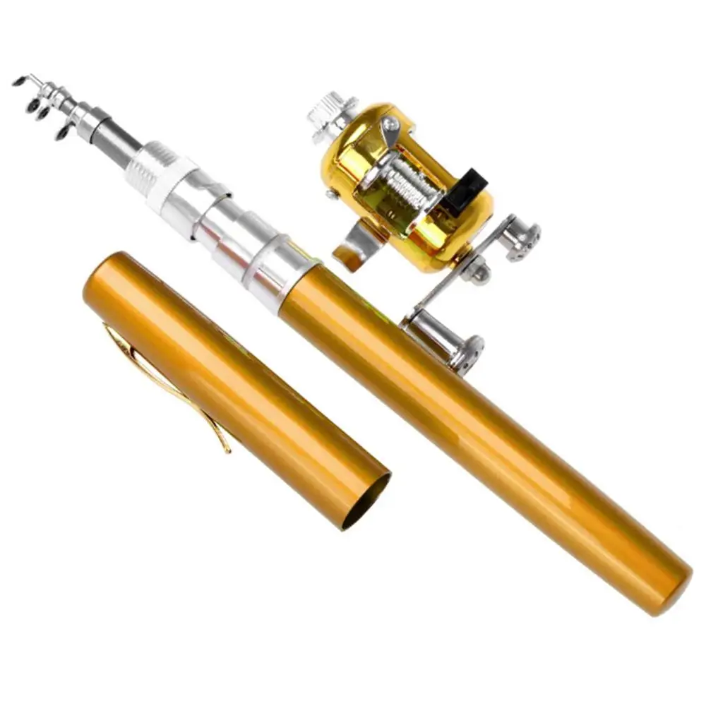A Gold Super Lightweight Portable Pen Rod Fishing Set Mini Telescopic Fishing Rod Pole+ Reel Pocket Fishing Reel Accessories - Цвет: A Gold