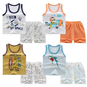

infants and toddler clothing set baby clothes boys sleeveless tshirt + short pants two piece set baby summer outfits cotton suit