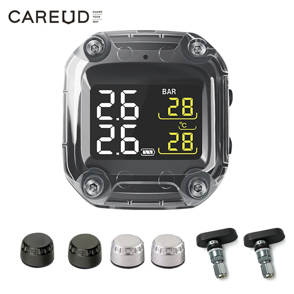 Система мониторинга давления в шинах CAREUD беспроводная TPMS с ЖК-дисплеем и двумя