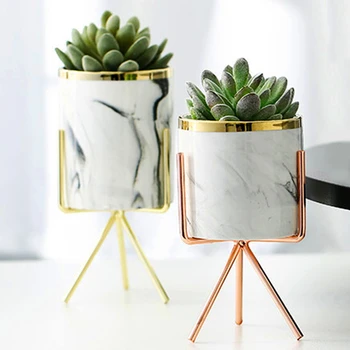 

NORDIC CERAMIC IRON ART VASE MARBLE PATTERN ROSE GOLD SILVER VASE MINIMALISM DECOR HOME DESKTOP GREEN PLANT POT OFFICE DECOR