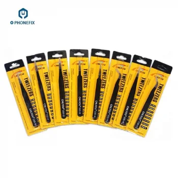 

PHONEFIX 8Pcs ESD Anti-static Stainless Steel Tweezers Maintenance Tools Industrial Curved Straight Tweezers Repair Tools Set