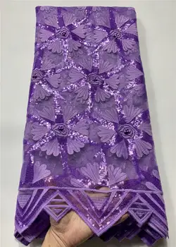 

2020 Latest African Nigerian Mesh Lace Fabric Soft Milk Silk Sequins Lace High Quality French Tulle Lace Fabric For Party AK5-8
